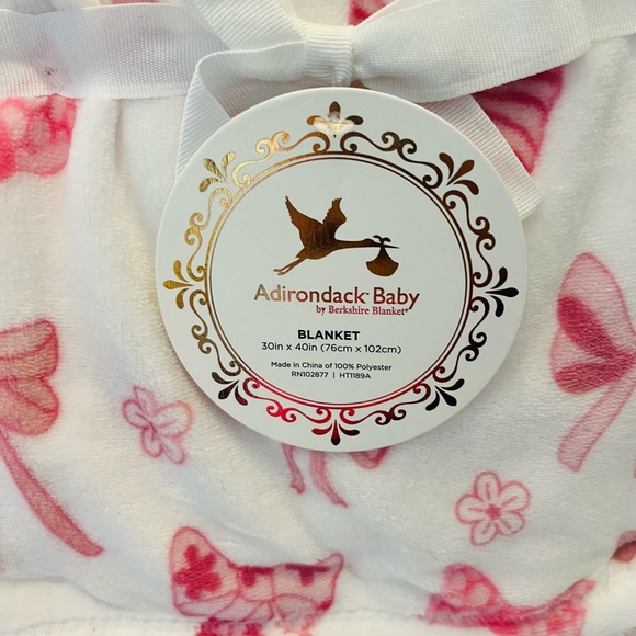 Adirondack Baby by Berkshire Lot of 2 Blankets Pink & White Ribbons Bows Flowers - Picture 9 of 12